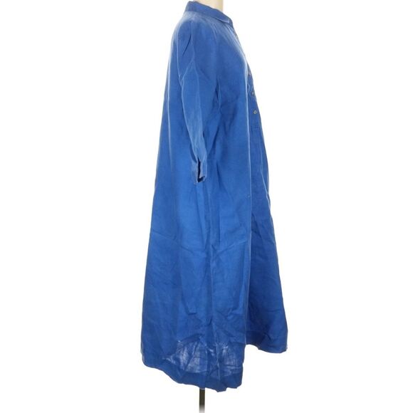 J. Jill LOVE LINEN Cobalt Blue 3/4 Sleeve Half Button Maxi Shirt Dress Pockets M - Picture 9 of 9